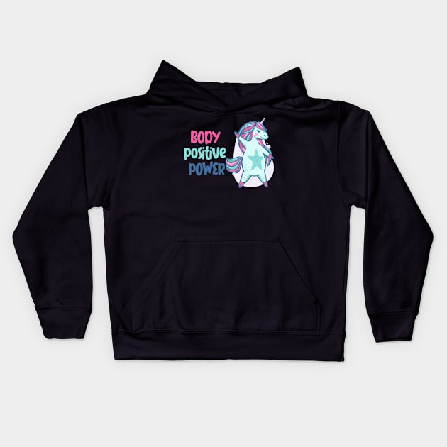 Body positive power -beautiful light blue unicorn Kids Hoodie by Frispa